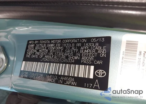 2013 Toyota Prius C Two из США, поврежденный, VIN JTDKDTB32D1045334